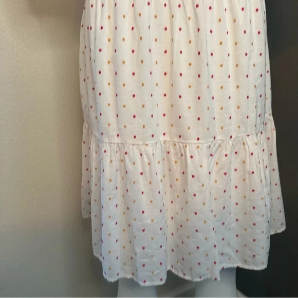 Loft Dot Embroidered Pink & White Puff Sleeve Mini Tiered Swing Dress Size Med - Picture 4 of 9